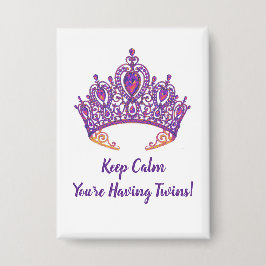 Twin Announcement Button met Paarse kroon