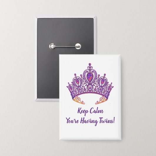 Twin Announcement Button met Paarse kroon (Voorkant / Achterkant)