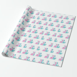 Twin Aqua en Pink Dinosaur Cadeaupapier