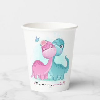 Twin Aqua en Pink Dinosaur Papieren Bekers