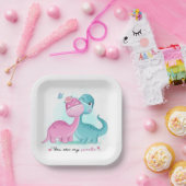 Twin Aqua en Pink Dinosaur Papieren Bordje (Feest)