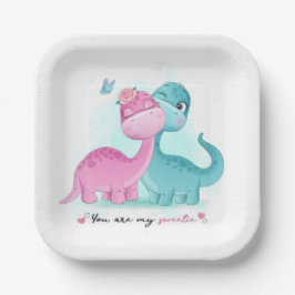 Twin Aqua en Pink Dinosaur Papieren Bordje
