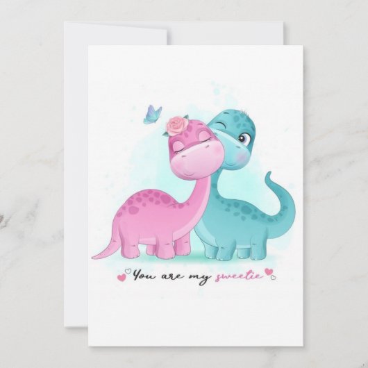 Twin Aqua en Pink Dinosaur Uitnodiging (Voorkant)