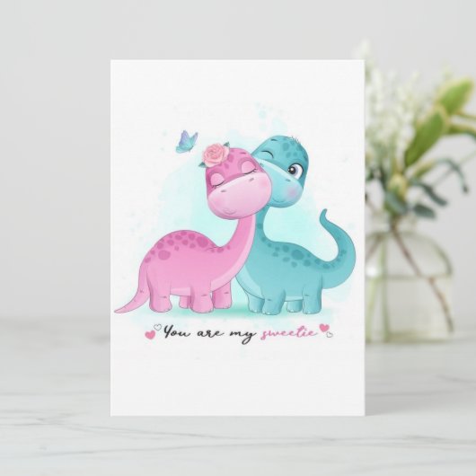 Twin Aqua en Pink Dinosaur Uitnodiging (Staand voorkant)
