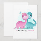 Twin Aqua en Pink Dinosaur Uitnodiging (Voorkant / Achterkant)