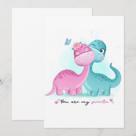 Twin Aqua en Pink Dinosaur Uitnodiging (Voorkant / Achterkant)