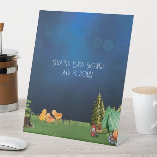 Twin Babies Douche Camping Thema Reclamebord Met Voetstuk (Insitu)