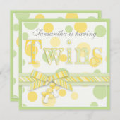 Twin Babies Mint Yellow Stip Baby shower Kaart (Voorkant / Achterkant)