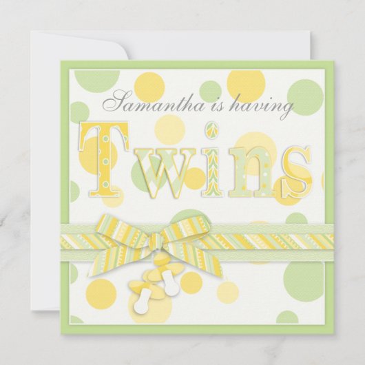 Twin Babies Mint Yellow Stip Baby shower Kaart (Voorkant)