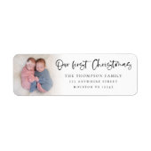 Twin Baby 1e Kerstmis Fotonaam Retouradres Etiket (Voorkant)
