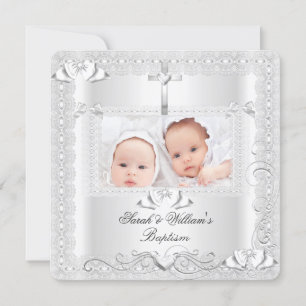 Twin Baby Baptism Girl Boy Christening White Lace Aankondiging