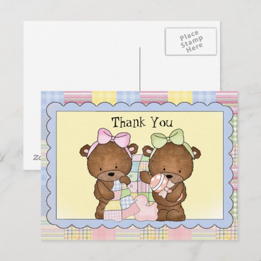 Twin Baby bedankt briefkaart (Voorkant / Achterkant)