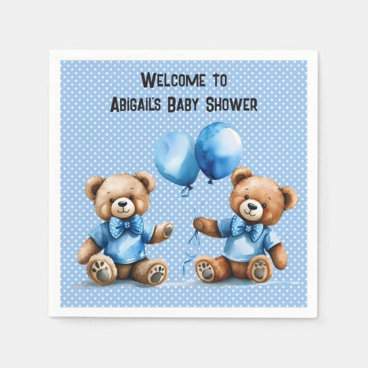 Twin Baby Boy Douche met Teddy Bears Servet (Voorkant)