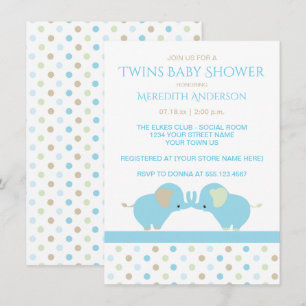 Twin Baby Boy Olifanten Baby Douche Uitnodigingen