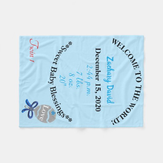 Twin Baby Boy Rattle Blue Fleece Deken (Voorkant (Horizontaal))
