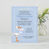 Twin Baby Boy Shower Invitation (Stork) Kaart (Staand voorkant)