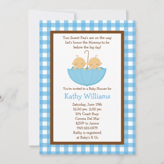 Twin Baby Boy Shower-uitnodiging Kaart (Voorkant)