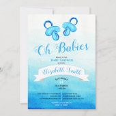 Twin baby boy watercolor babyshower kaart (Voorkant)