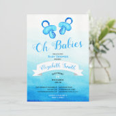 Twin baby boy watercolor babyshower kaart (Staand voorkant)