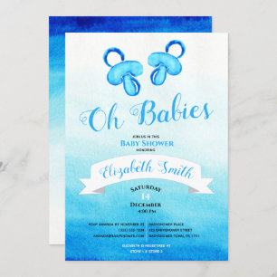 Twin baby boy watercolor babyshower kaart