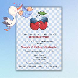 Twin Baby Boys Baby Shower Flat Card Kaart