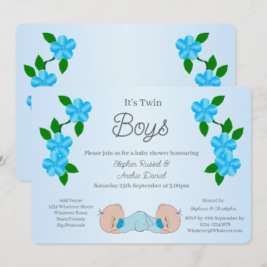 Twin Baby Boys Baby Shower Kaart (Voorkant / Achterkant)