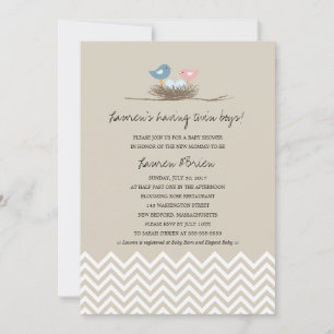 Twin Baby Boys Bird's Nest Baby shower Kaart