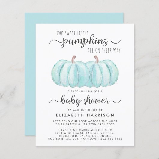 Twin Baby Boys Pumpkin Shower bij e-mail uitnodigi (Voorkant / Achterkant)