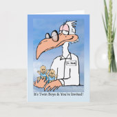 Twin Baby Boys Shower Invitation, Dr. Stork (Voorkant)