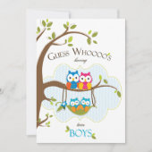 Twin Baby Boys Shower Invitation - Owl Family Kaart (Voorkant)