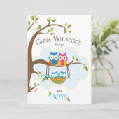 Twin Baby Boys Shower Invitation - Owl Family Kaart (Staand voorkant)