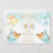 Twin Baby Boys Teddy Bears Baby shower per post Kaart (Voorkant)