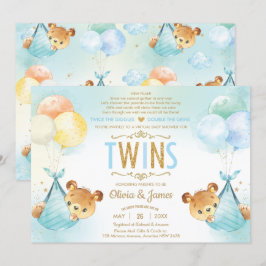 Twin Baby Boys Teddy Bears Baby shower per post Kaart