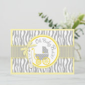 TWIN Baby Carriage, Zebra Print Yellow Baby shower Kaart (Staand voorkant)