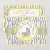 TWIN Baby Carriage, Zebra Print Yellow Baby shower Kaart (Voorkant / Achterkant)