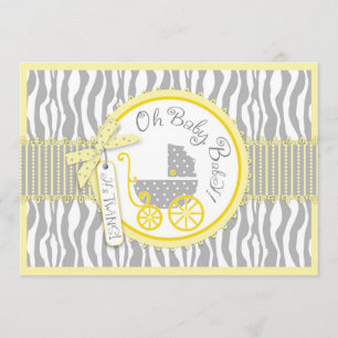 TWIN Baby Carriage, Zebra Print Yellow Baby shower Kaart