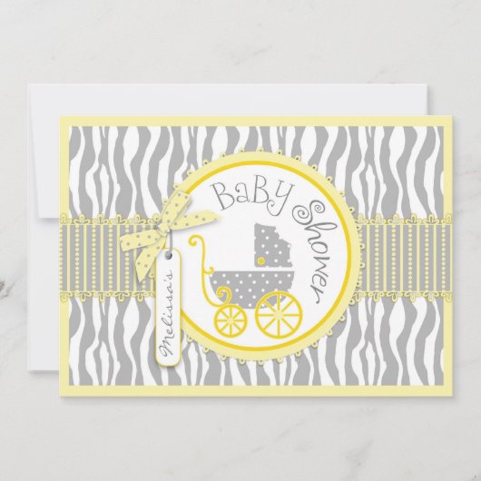 TWIN Baby Carriage, Zebra Print Yellow Baby shower Kaart (Voorkant)