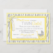TWIN Baby Carriage, Zebra Print Yellow Baby shower Kaart (Achterkant)