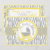 TWIN Baby Carriage, Zebra Print Yellow Baby shower Kaart (Voorkant / Achterkant)