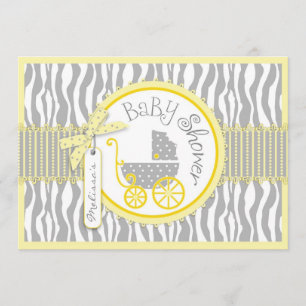 TWIN Baby Carriage, Zebra Print Yellow Baby shower Kaart