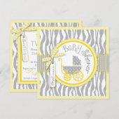 TWIN Baby Carriage, Zebra Print Yellow Baby shower Kaart (Voorkant / Achterkant)