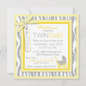 TWIN Baby Carriage, Zebra Print Yellow Baby shower Kaart (Achterkant)