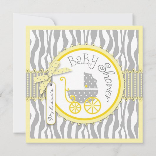 TWIN Baby Carriage, Zebra Print Yellow Baby shower Kaart (Voorkant)