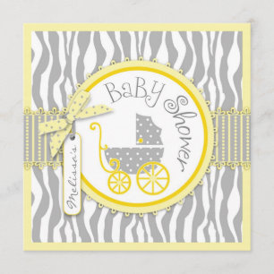 TWIN Baby Carriage, Zebra Print Yellow Baby shower Kaart