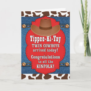TWIN Baby Cowboys Western Gefeliciteerd Kaart