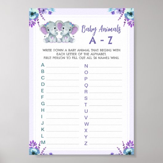 Twin baby dier spel douche spel twee olifanten poster (Voorkant)