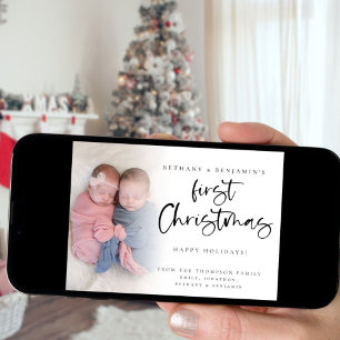 Twin Baby Eerste Kerstfoto 2024 Kalender Feestdagenkaart