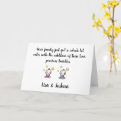 twin baby felicitaties kaart, meisje & jongen twee kaart (Gele Bloem)
