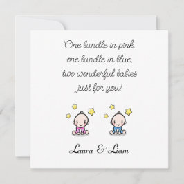 Twin Baby Gefeliciteerd met namen, Meisje & Jongen Kaart