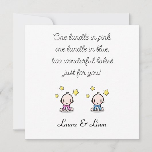 Twin Baby Gefeliciteerd met namen, Meisje & Jongen Kaart (Voorkant)
